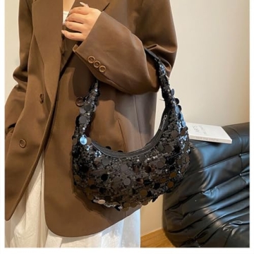 Women's Blue Sequin Tote Bag - Fashionable Evening Purse