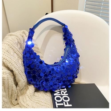 Women's Blue Sequin Tote Bag - Fashionable Evening Purse
