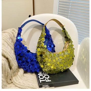 Women's Blue Sequin Tote Bag - Fashionable Evening Purse