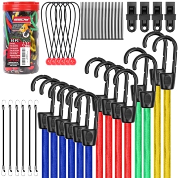60-Piece Bungee Cords Assorted Sizes for Every Need