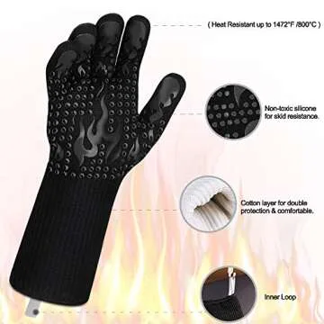Comsmart BBQ Gloves, 1472 Degree F Heat Resistant Grilling Gloves Silicone Non-Slip Oven Gloves Long Kitchen Gloves for Barbecue, Cooking, Baking, Cutting