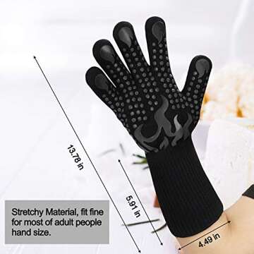 Comsmart BBQ Gloves, 1472 Degree F Heat Resistant Grilling Gloves Silicone Non-Slip Oven Gloves Long Kitchen Gloves for Barbecue, Cooking, Baking, Cutting