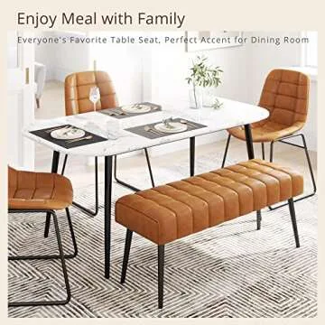 LUE BONA 44.5” End of Bed Bench, Faux Leather Tufted Upholstered Bedroom/Modern Ottoman Bench with Metal Legs for Living Room, Entryway, Dining Room, 300LB, Whiskey Brown