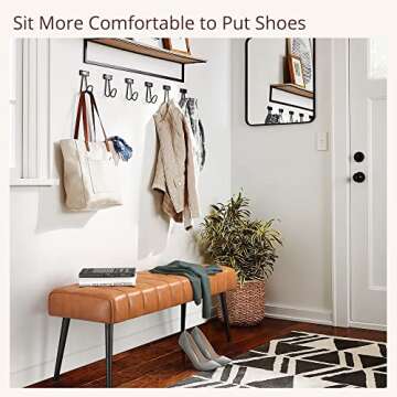 LUE BONA 44.5” End of Bed Bench, Faux Leather Tufted Upholstered Bedroom/Modern Ottoman Bench with Metal Legs for Living Room, Entryway, Dining Room, 300LB, Whiskey Brown