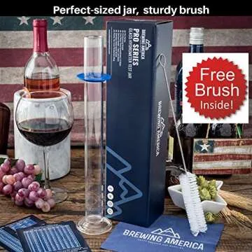 Glass Hydrometer Test Tube Jar & Cylinder Brush - Narrow Flask for Alcohol by Volume Test - Moonshin...