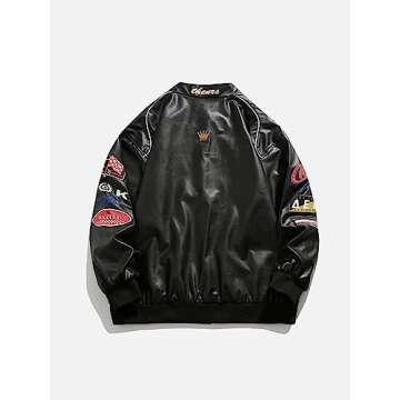 Aelfric Eden Men's Motorcycle Jacket Letter-Embroidered Racing Jacket Blackair Moto Jacket Women Vintage Coats