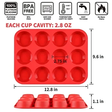 12-Cup Nonstick Silicone Muffin Pan for Easy Baking