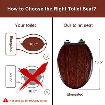 Angel Shield Elongated Wood Toilet Seat with Quiet Close,Easy Clean,Quick-Release Hinges(Elongated,D...