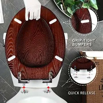 Angel Shield Elongated Wood Toilet Seat with Quiet Close,Easy Clean,Quick-Release Hinges(Elongated,Dark Walnut)