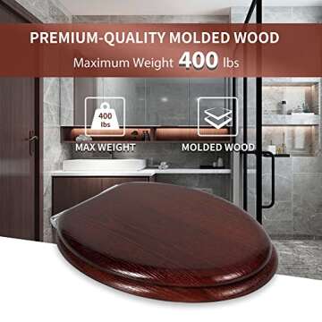 Angel Shield Elongated Wood Toilet Seat with Quiet Close,Easy Clean,Quick-Release Hinges(Elongated,Dark Walnut)