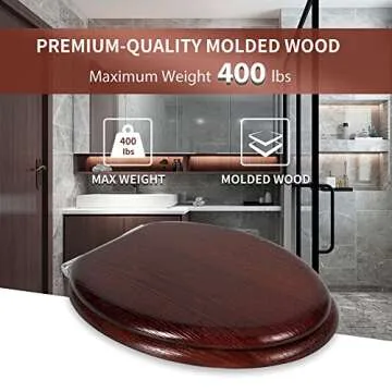 Angel Shield Elongated Wood Toilet Seat with Quiet Close,Easy Clean,Quick-Release Hinges(Elongated,Dark Walnut)