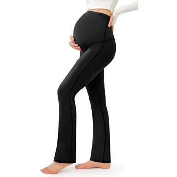 JOYSPELS Smooth Feeling Maternity Bootcut Pants with Pockets Over The Belly Pregnancy Yoga Pants for Work Casual Black