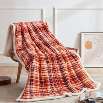 Touchat Sherpa Halloween Plaid Throw Blanket(60" X 70", Plaid Orange), Fuzzy Fluffy Cozy Soft Blanket, Fleece Flannel Plush Twin Size Microfiber Blanket for Couch Bed Sofa
