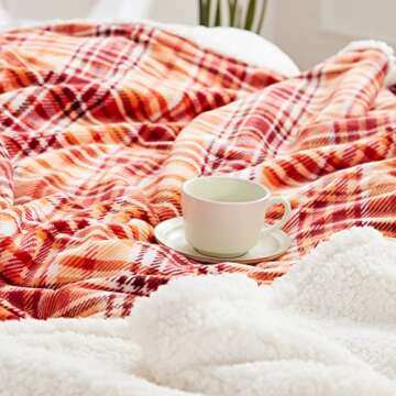 Touchat Sherpa Halloween Plaid Throw Blanket(60" X 70", Plaid Orange), Fuzzy Fluffy Cozy Soft Blanket, Fleece Flannel Plush Twin Size Microfiber Blanket for Couch Bed Sofa