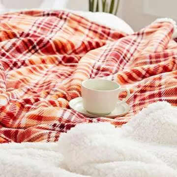 Touchat Sherpa Halloween Plaid Throw Blanket(60" X 70", Plaid Orange), Fuzzy Fluffy Cozy Soft Blanket, Fleece Flannel Plush Twin Size Microfiber Blanket for Couch Bed Sofa
