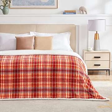 Touchat Sherpa Halloween Plaid Throw Blanket(60" X 70", Plaid Orange), Fuzzy Fluffy Cozy Soft Blanket, Fleece Flannel Plush Twin Size Microfiber Blanket for Couch Bed Sofa