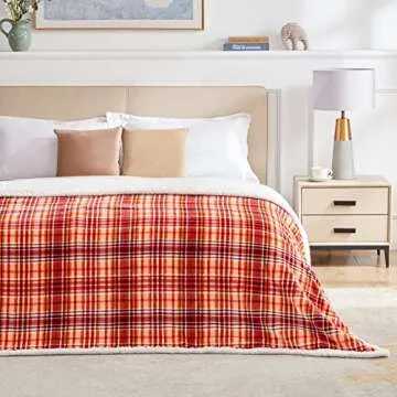 Touchat Sherpa Halloween Plaid Throw Blanket(60" X 70", Plaid Orange), Fuzzy Fluffy Cozy Soft Blanket, Fleece Flannel Plush Twin Size Microfiber Blanket for Couch Bed Sofa
