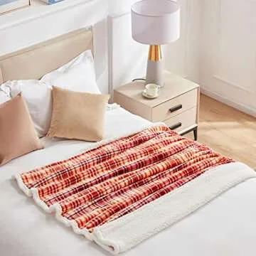 Touchat Sherpa Halloween Plaid Throw Blanket(60" X 70", Plaid Orange), Fuzzy Fluffy Cozy Soft Blanket, Fleece Flannel Plush Twin Size Microfiber Blanket for Couch Bed Sofa