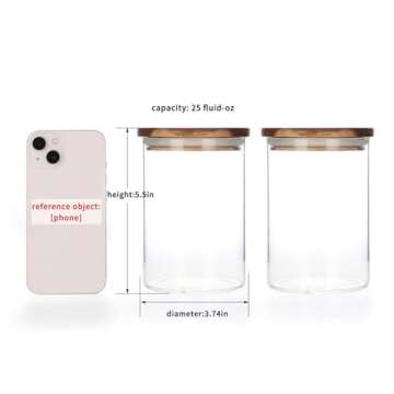 KKC HOME ACCENTS Airtight Glass Loose Tea Storage Container For Loose Leaf Tea,Ground Coffee,Glass Storage Jar with Airtight Acacia Wood Lids,Sealed Jars,25 Fl oz