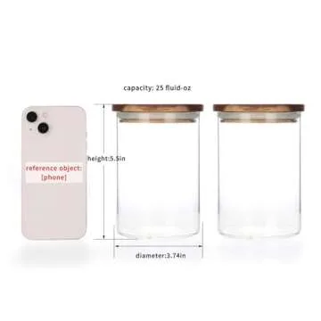 KKC HOME ACCENTS Airtight Glass Loose Tea Storage Container For Loose Leaf Tea,Ground Coffee,Glass Storage Jar with Airtight Acacia Wood Lids,Sealed Jars,25 Fl oz