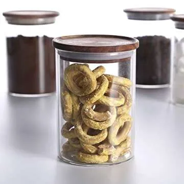 KKC HOME ACCENTS Airtight Glass Loose Tea Storage Container For Loose Leaf Tea,Ground Coffee,Glass Storage Jar with Airtight Acacia Wood Lids,Sealed Jars,25 Fl oz