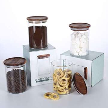 KKC HOME ACCENTS Airtight Glass Loose Tea Storage Container For Loose Leaf Tea,Ground Coffee,Glass Storage Jar with Airtight Acacia Wood Lids,Sealed Jars,25 Fl oz