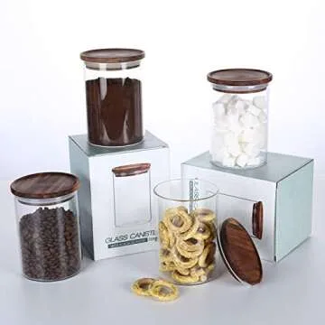 KKC HOME ACCENTS Airtight Glass Loose Tea Storage Container For Loose Leaf Tea,Ground Coffee,Glass Storage Jar with Airtight Acacia Wood Lids,Sealed Jars,25 Fl oz
