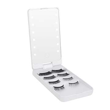 Buqikma Eyelash Storage Box Eyelash Case with Makeup Mirror and Light Portable Eyelash Case Holder Dimmable False Eyelash Storage Organizer Touch Screen Sample Display Container for Women and Girls