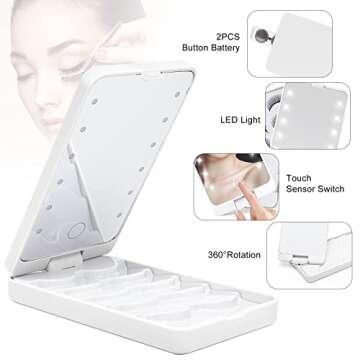 Buqikma Eyelash Storage Box Eyelash Case with Makeup Mirror and Light Portable Eyelash Case Holder Dimmable False Eyelash Storage Organizer Touch Screen Sample Display Container for Women and Girls
