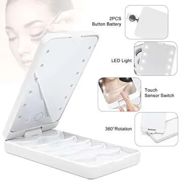 Buqikma Eyelash Storage Box with Makeup Mirror and Light