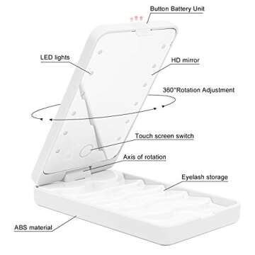 Buqikma Eyelash Storage Box Eyelash Case with Makeup Mirror and Light Portable Eyelash Case Holder Dimmable False Eyelash Storage Organizer Touch Screen Sample Display Container for Women and Girls