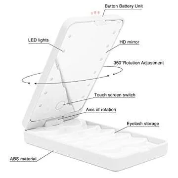 Buqikma Eyelash Storage Box with Makeup Mirror and Light