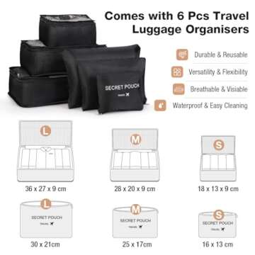 LekeSpring Garment Bags with 6 Set Packing Cubes, Garment Convertible Weekender Bag for Men and Women, Large Carry On Garment Bags for Travel, Duffle Bag Garment Bag Gifts Black Color