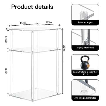 Cuguords Clear Acrylic Side Table for Small Spaces, Acrylic Nightstand for Bedroom Set of 2, 3 Tire Coffee/End Table for Living Room, Bedside Table, Acrylic Furniture 13.9" L X 11.5" W X 22"