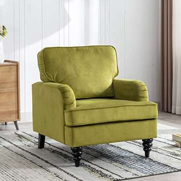 DM Furniture Midcentury Modern Accent Chair Velvet Arm Chairs Comfy Reading Chair Single Sofa Couch ...