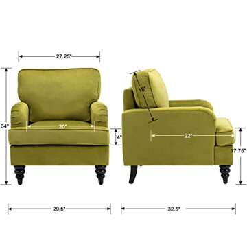 DM Furniture Midcentury Modern Accent Chair Velvet Arm Chairs Comfy Reading Chair Single Sofa Couch for Bedroom/Living Room/Salon, Olive Green