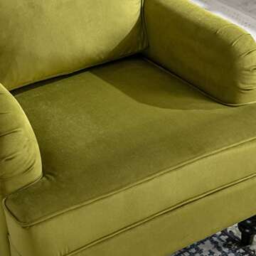 DM Furniture Midcentury Modern Accent Chair Velvet Arm Chairs Comfy Reading Chair Single Sofa Couch for Bedroom/Living Room/Salon, Olive Green