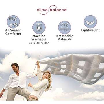 Climabalance Lightweight All Year Down Alternative Comforter Queen - Breathable Patented Design - Increases Deep Sleep Phases up to 50% - Virgin Polyester - Queen 88" x 88"