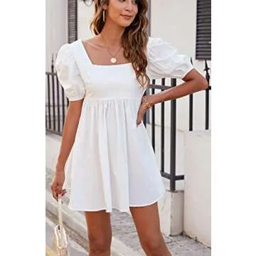 Rozegaga Sexy Puffed Sleeve Backless Mini Dress for Women