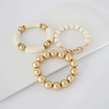 LALAPPLE Gold Plated Beaded Acrylic Bamboo Tube Bangle Bracelets for Women Colorful Chunky Curved Tube With Gold Pieces Beads Stretch Bracelet Friendship Summer Beach Jewelry