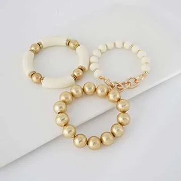 LALAPPLE Gold Plated Beaded Acrylic Bamboo Tube Bangle Bracelets for Women Colorful Chunky Curved Tube With Gold Pieces Beads Stretch Bracelet Friendship Summer Beach Jewelry