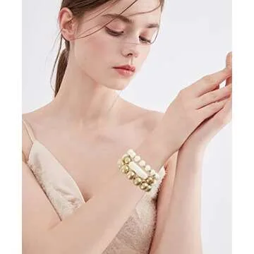 LALAPPLE Gold Plated Beaded Acrylic Bamboo Tube Bangle Bracelets for Women Colorful Chunky Curved Tube With Gold Pieces Beads Stretch Bracelet Friendship Summer Beach Jewelry