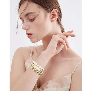 LALAPPLE Gold Plated Beaded Acrylic Bamboo Tube Bangle Bracelets for Women Colorful Chunky Curved Tube With Gold Pieces Beads Stretch Bracelet Friendship Summer Beach Jewelry