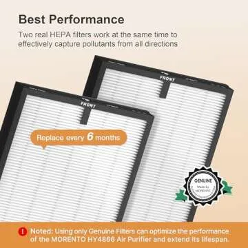 MORENTO 2 Pack HY4866 Genuine Air Purifier Replacement Filter for HY4866 Air Purifier, Original Version