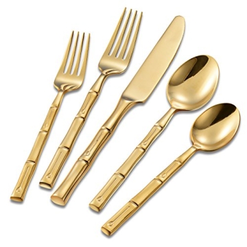 Flatasy Gold Flatware Set with Bamboo Pattern - 20 Pieces