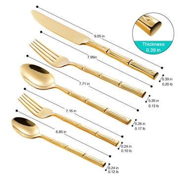Flatasy Gold Flatware Set with Bamboo Pattern - 20 Pieces