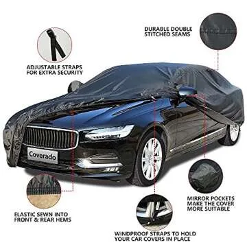 Car Covers for Automobiles All Weather Waterproof, Coverado Car Cover, Outdoor Full Exterior Covers Snow Rain Dust Sun Protection Car Cover, Black Car Cover Universal Fit for Sedan (170"-190")