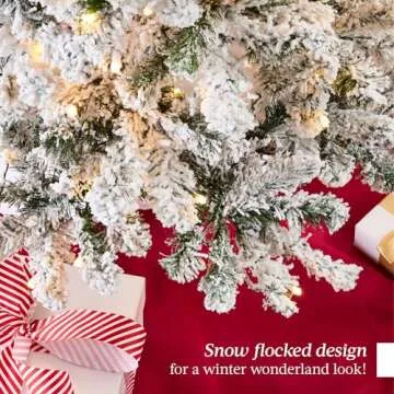Best Choice Products Flocked Pencil Christmas Tree, Pre-Lit Slim Artificial Holiday Decoration, 9ft Lighted Skinny w/Base, Warm White Lights