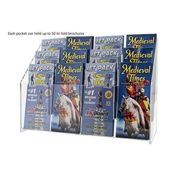 Z Fold Brochure Holder 12 Pocket Pamphlet Trifold Display Stand Clear Acrylic Countertop Organizer for Literature up to 4"w by Marketing Holders