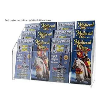 Z Fold Brochure Holder 12 Pocket Pamphlet Trifold Display Stand Clear Acrylic Countertop Organizer for Literature up to 4"w by Marketing Holders